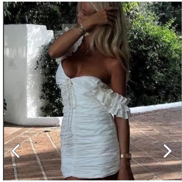 Zara bloggers favorite ruffle sleeve lined blend ruched lace up mini dress - Picture 5 of 16